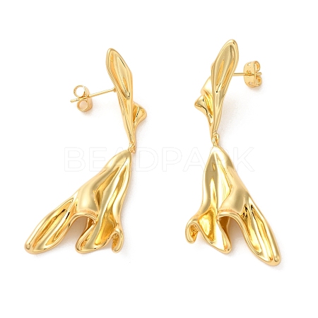 Twist Brass Dangle Stud Earrings EJEW-G382-16G-1