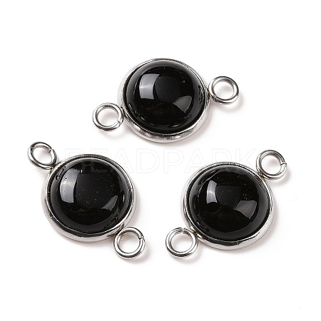 Natural Black Agate Connector Charms G-D059-01C-02-1