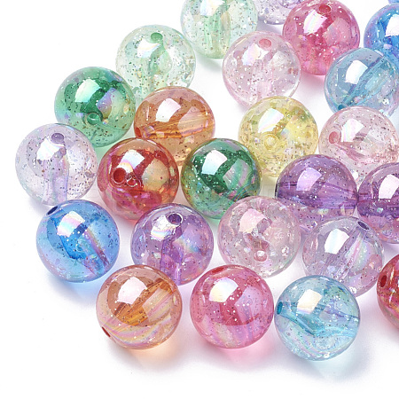 AB-Color Plated Transparent Acrylic Beads with Glitter Powder X-TACR-R136-03-1