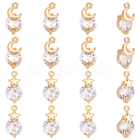 16Pcs 2 Styles Brass Micro Pave Cubic Zirconia Charms KK-UN0005-33-1