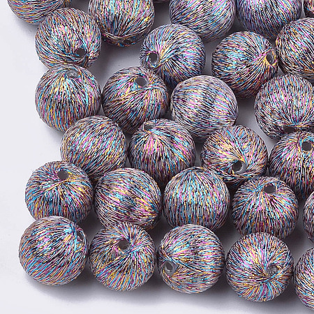Polyester Thread Fabric Covered Beads WOVE-T009-12mm-02-1