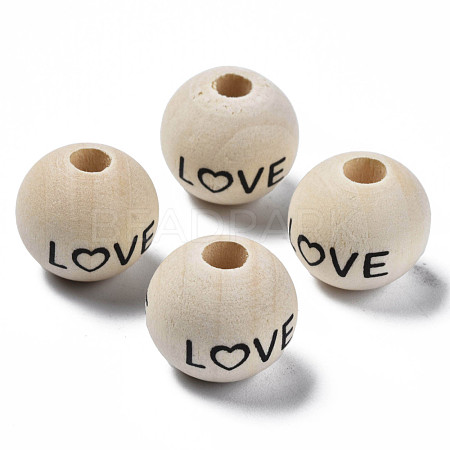 Printed Natural Wood European Beads WOOD-T019-43-1