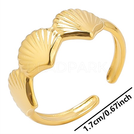 Stainless Steel Fan-shaped Shell Open Cuff Ring for Women UW7911-2-1