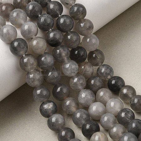 Natural Gemstone Cloudy Quartz Faceted Round Bead Strands G-O021-8mm-03B-1