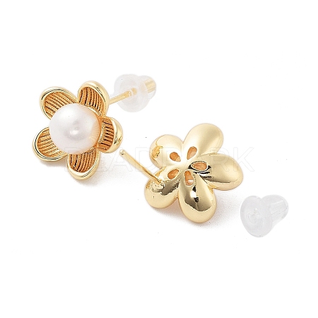 Natural Pearl Ear Studs EJEW-P256-56G-1