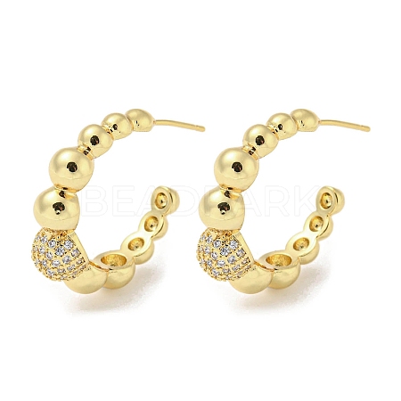 Rack Plating Brass Micro Pave Cubic Zirconia Ring Stud Earrings EJEW-F331-19G-1