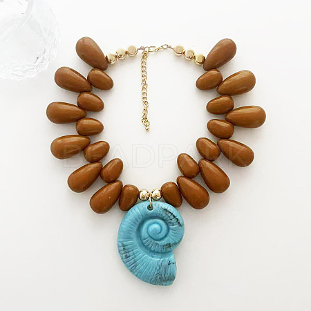 Ocean Plastic Shell Shape Pendant Teardrop Beaded Necklaces for Women FS-WG4B22D-01-1