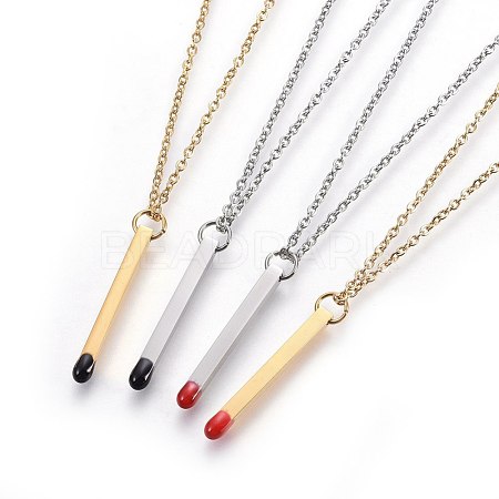 304 Stainless Steel Matchstick Pendant Necklaces NJEW-G321-01-1