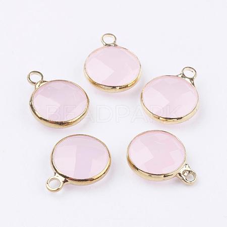 Golden Tone Brass Glass Flat Round Charms GLAA-M003-B-03G-1