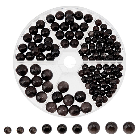 128Pcs 3 Size Natural Silver Obsidian Beads G-CA0001-36-1