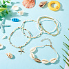 2 Bags Summer Beach Glass Seed Beaded & Natural Shell & Alloy Starfish Charm Anklet Sets AJEW-TA0003-69F-6