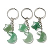 Reiki Natural Green Aventurine Moon & Star Pendant Keychains KEYC-P015-02P-03-1