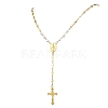 Round White Shell Pearl & Brass Rosary Bead Necklaces NJEW-JN05836-2