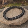 Cube Natural Lava Rock & Synthetic Non-magnetic Hematite Beads Stretch Bracelets for Women Men PF6426-17-1