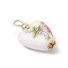 Heart Shaped Pink Floral Printed Porcelain Pendants PALLOY-JF03972-4