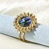 Flat Round 304 Stainless Steel Paua Shell Finger Rings for Women RJEW-G346-08G-01-3