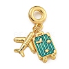 Rack Plating Brass Dark Cyan Enamel European Dangle Charms KK-U035-24G-1