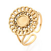 Flower 304 Stainless Steel Cuff Ring Components STAS-T066-02G-1