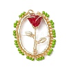 3Pcs Glass Seed Beaded Oval with Rose Pendants PALLOY-MZ00579-2