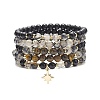 5Pcs 5 Style Natural Mixed Gemstone Round Beaded Stretch Bracelets Set BJEW-JB08829-1