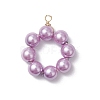 5Pcs 5 Colors Dyed Glass Pearl Round Beaded Pendants PALLOY-JF04162-01-3