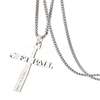1Pc Stainless Steel Letter Cross Pendant Box Chain Necklaces for Men NJEW-LP0001-18-1
