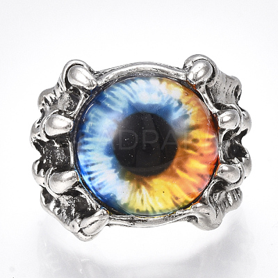 Adjustable Alloy Glass Finger Rings RJEW-T006-02A-1