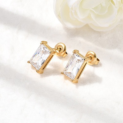 304 Stainless Steel Rhinestone Rectangle Stud Earrings EJEW-K268-51G-1