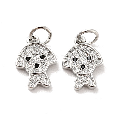 Dog Brass Micro Pave Clear Cubic Zirconia Charms KK-G425-14P-1