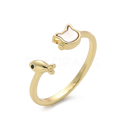 Brass Enamel Cuff Rings for Women RJEW-C126-07G-1