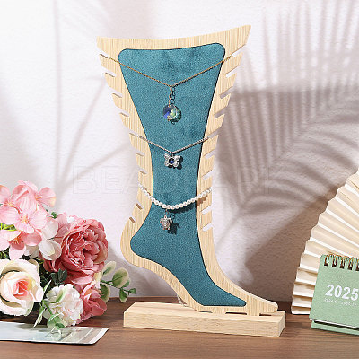 Foot Shaped Wood Anklet Storage Jewelry Rack ODIS-WH0106-23-1