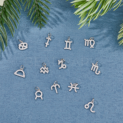 12Pcs 12 Style Brass Micro Pave Cubic Zirconia Charms KK-FH0006-80-1