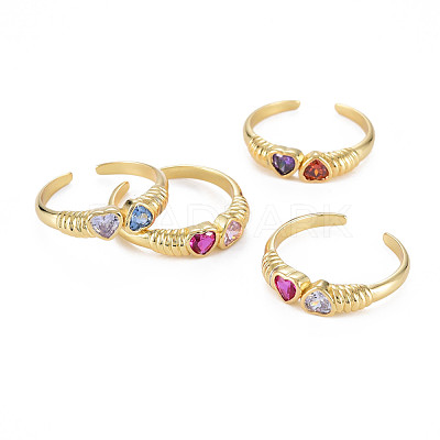 Brass Micro Pave Colorful Cubic Zirconia Cuff Rings RJEW-S044-157-NF-1