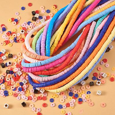 Eco-Friendly Handmade Polymer Clay Beads, Disc/Flat Round, Heishi Beads,  White, 6x1mm, Hole: 2mm, about 380~400pcs/strand, 17.7 inch