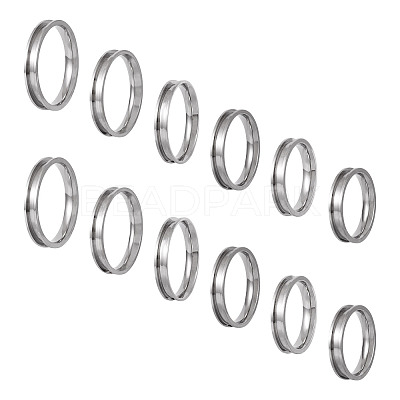 12Pcs 6 Size 201 Stainless Steel Grooved Finger Ring Settings RJEW-TA0001-06P-1