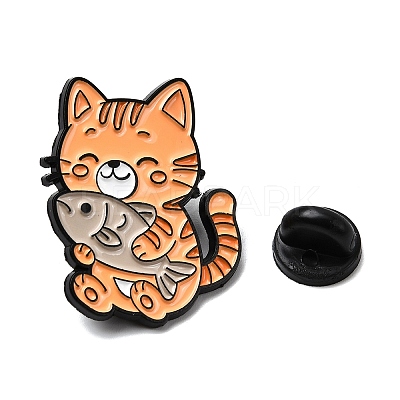 Cat with Fish Enamel Pins JEWB-I055-05EB-07-1