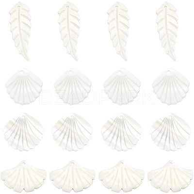 16Pcs 4 Styles Natural Shell Pendants SHEL-AR0001-14-1