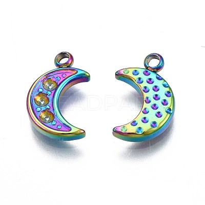 Rainbow Color 304 Stainless Steel Charms Rhinestone Settings STAS-S119-079-1