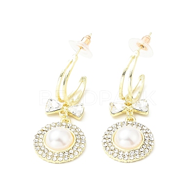 Crystal Rhinestone Dangle Stud Earrings with Imitation Pearl EJEW-C037-02B-LG-1
