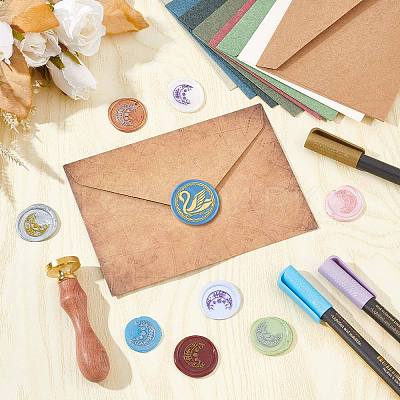 Brass Wax Seal Stamps with Wood Handle AJEW-WH0412-0173-1