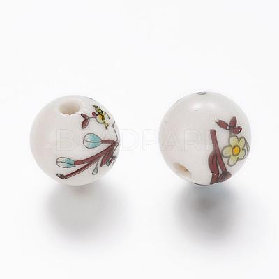 Floral Printed Porcelain Beads X-PORC-Q199-12mm-17-1