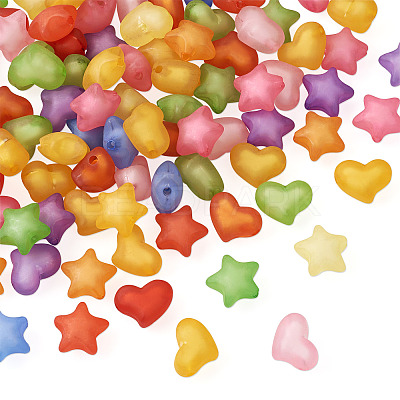100Pcs 2 Style Frosted Acrylic Beads FACR-BT0001-01-1