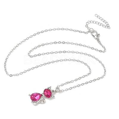 Cat Shape Alloy Rhinestone Pendant Necklaces FS-WG5CA0C-01-1