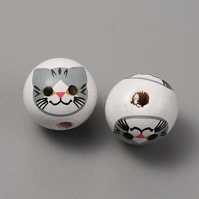 Printed Cat Wood European Beads WOOD-TAC0011-35A-1
