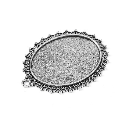 Tibetan Style Alloy Oval Tray Cabochon Settings TIBEP-5437-AS-FF-1