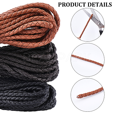 15M 3 Colors Braided Round Soft PU Imitation Leather Cords OCOR-CL0001-11C-1