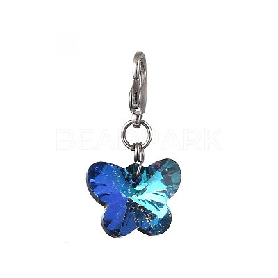 10Pcs Glass Butterfly Pendant Decorations HJEW-JM03515-02-1
