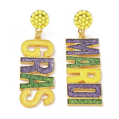 Carnival Theme Glitter Zinc Alloy Letter Dangle Stud Earrings LS-EJEW-D087-05G-1