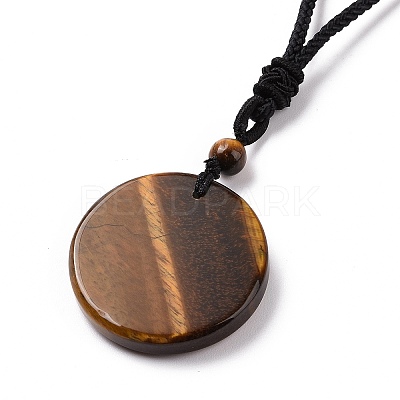 Adjustable Natural Tiger Eye Sailor's Knot Pendant Necklace with Nylon Cord for Women NJEW-L171-02A-1
