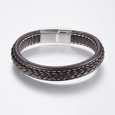 Braided Leather Cord Bracelets BJEW-H561-07F-1